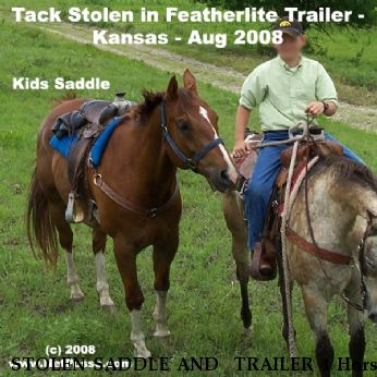 STOLEN SADDLE AND  TRAILER 4 Horse Featherlite Silver, Billy Cook, 2 Roping and 1 kids saddle, Near Ness City, KS, 67560